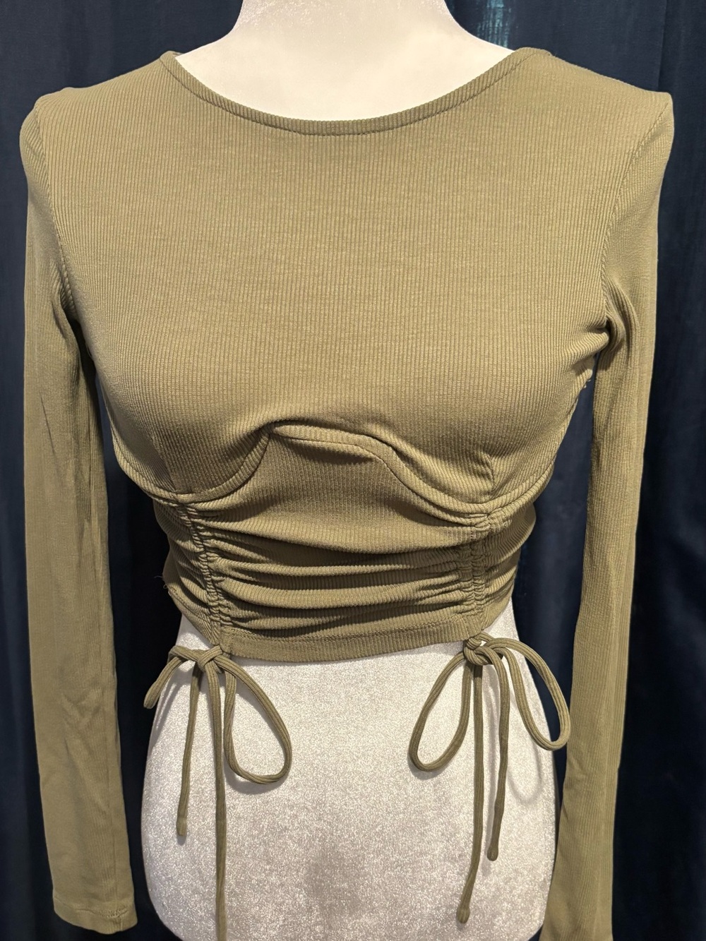 Princess Polly Olive Ruched Long Sleeve Crop Top